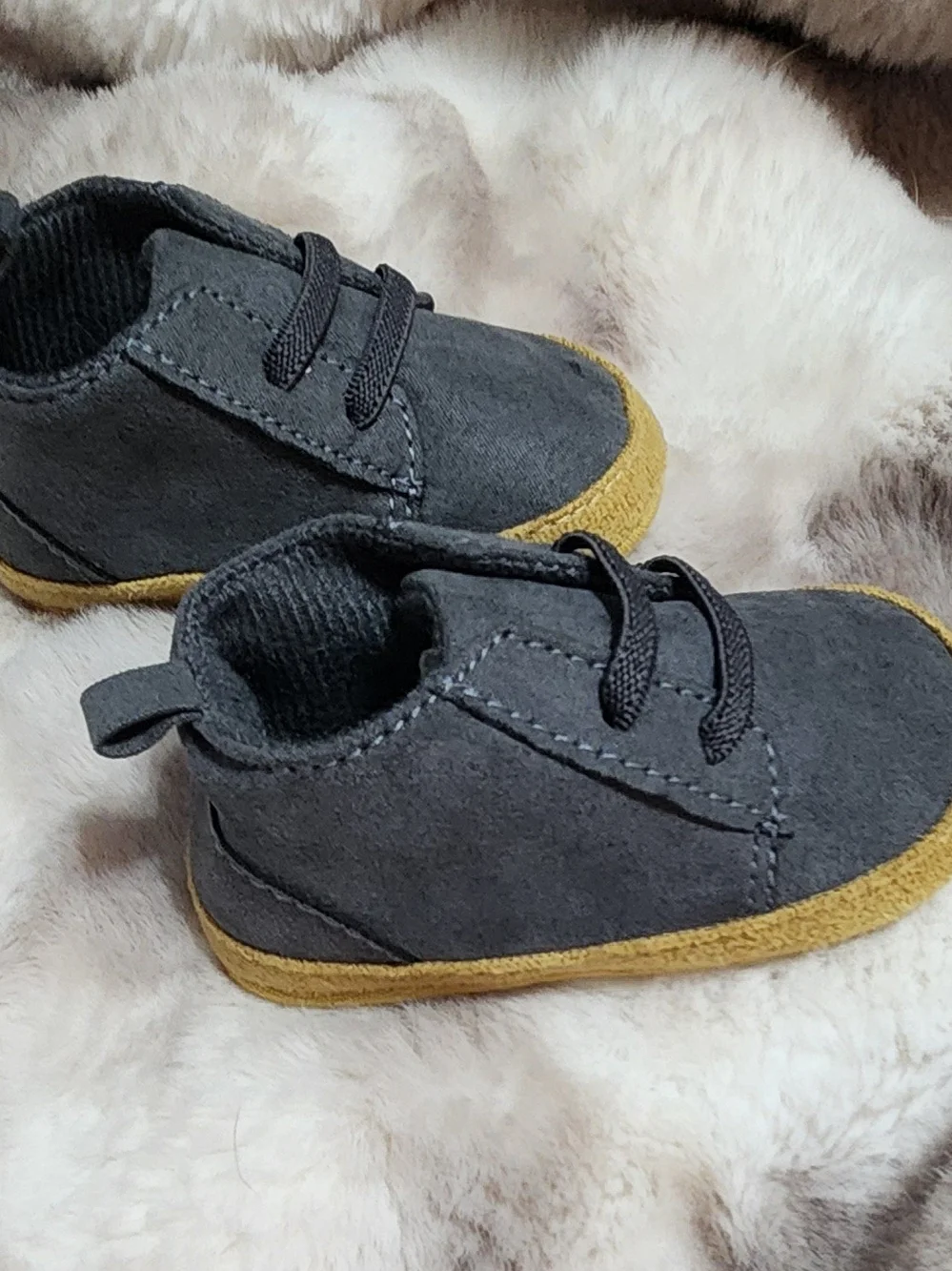 Gerber Gray and Mustard Soft-Soled Shoes 3-6 Months. Never Worn